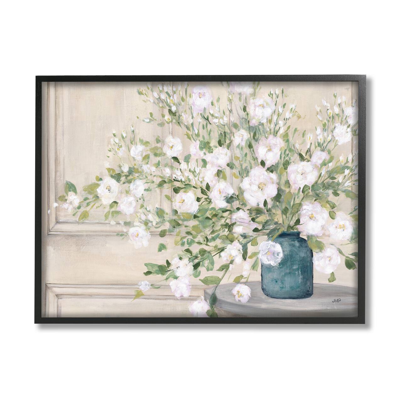 Stupell Industries Geranium Tabletop Country Still Life Painting Blooming Flowers Framed Wall Art